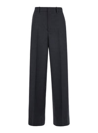 Gucci Women Grey Pants With Logo Lettering Detail On The Waist In Wool Woman