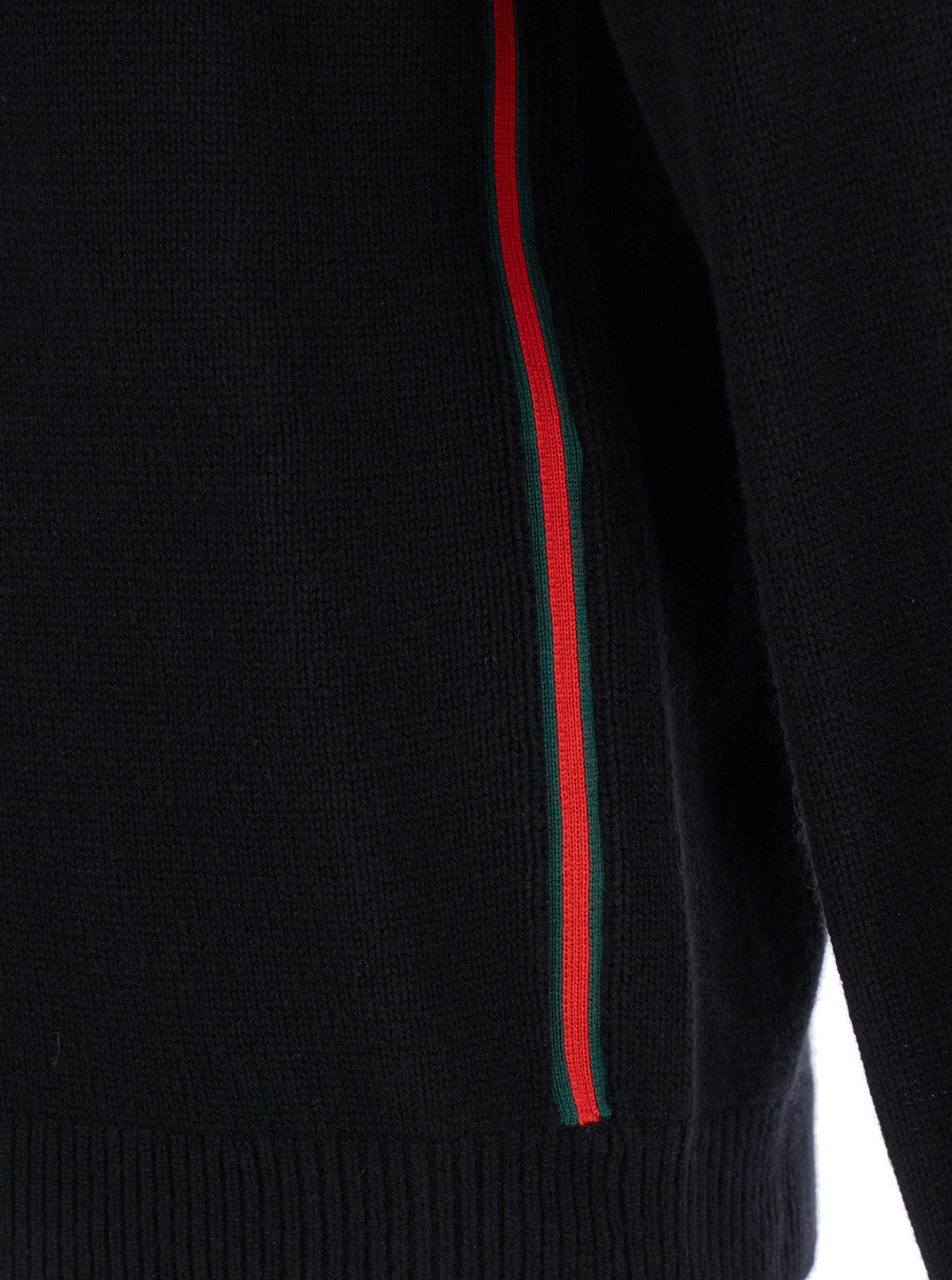 Gucci Men Black Crewneck Sweater With Web Detail In Cashmere Man