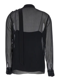 Gucci Women Black Blouse With High Pussy Bow Neck In Silk Georgette Woman