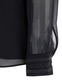 Gucci Women Black Blouse With High Pussy Bow Neck In Silk Georgette Woman