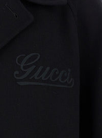 Gucci Men Black Single-Breasted Coat With Wide Notched Revers And Belt In Wool Man