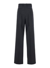 Gucci Women Grey Pants With Logo Lettering Detail On The Waist In Wool Woman