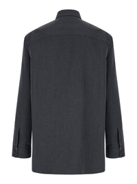 Gucci Men Grey Shirt With Pointed Collar In Wool Man