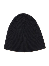 Saint Laurent Men Black Beanie With Logo Patch In Cashmere Man