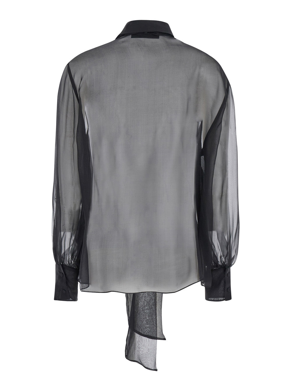 Valentino Women Black Shirt With Classic Collar And Neck Scarf In Silk Woman