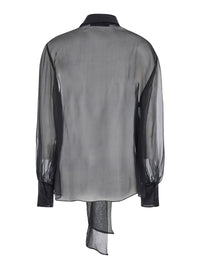 Valentino Women Black Shirt With Classic Collar And Neck Scarf In Silk Woman