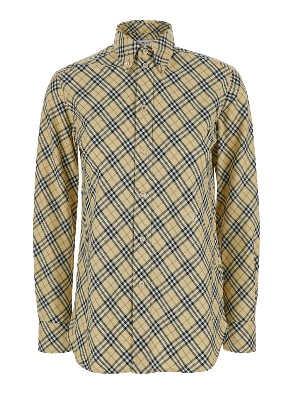 Burberry Women Beige Oversize Shirt With All-Over Check Motiv In Cotton Woman
