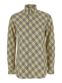 Burberry Women Beige Oversize Shirt With All-Over Check Motiv In Cotton Woman