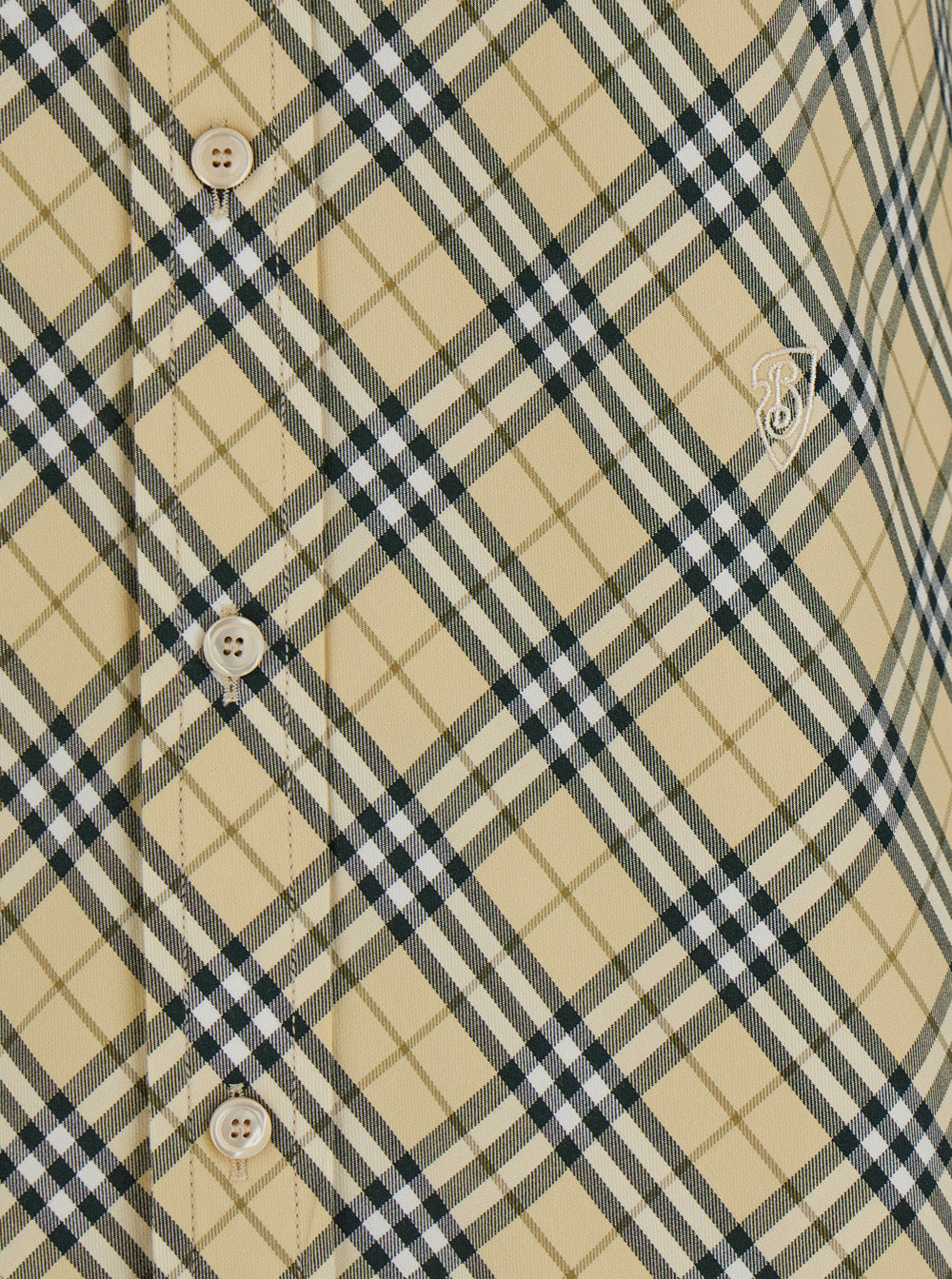 Burberry Women Beige Oversize Shirt With All-Over Check Motiv In Cotton Woman
