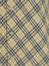 Burberry Women Beige Oversize Shirt With All-Over Check Motiv In Cotton Woman