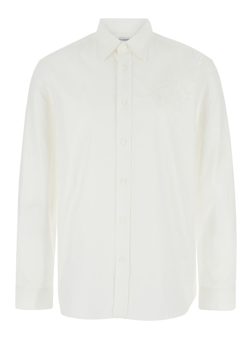 Burberry Men White Shirt With Classic Collar And Embroidered Logo On The Front In Cotton Man