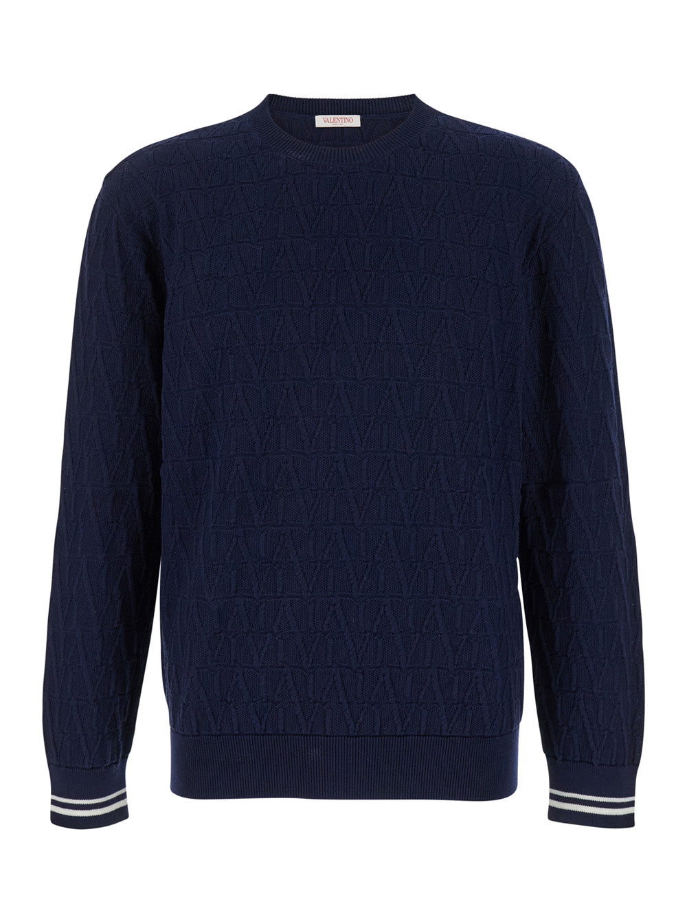 Valentino Men Blue Crewneck Sweater In Jacquard Toile Iconographique Man