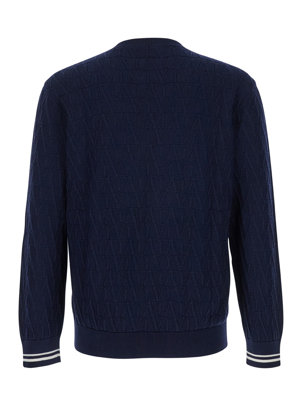 Valentino Men Blue Crewneck Sweater In Jacquard Toile Iconographique Man