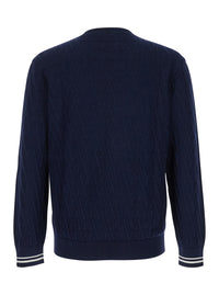 Valentino Men Blue Crewneck Sweater In Jacquard Toile Iconographique Man