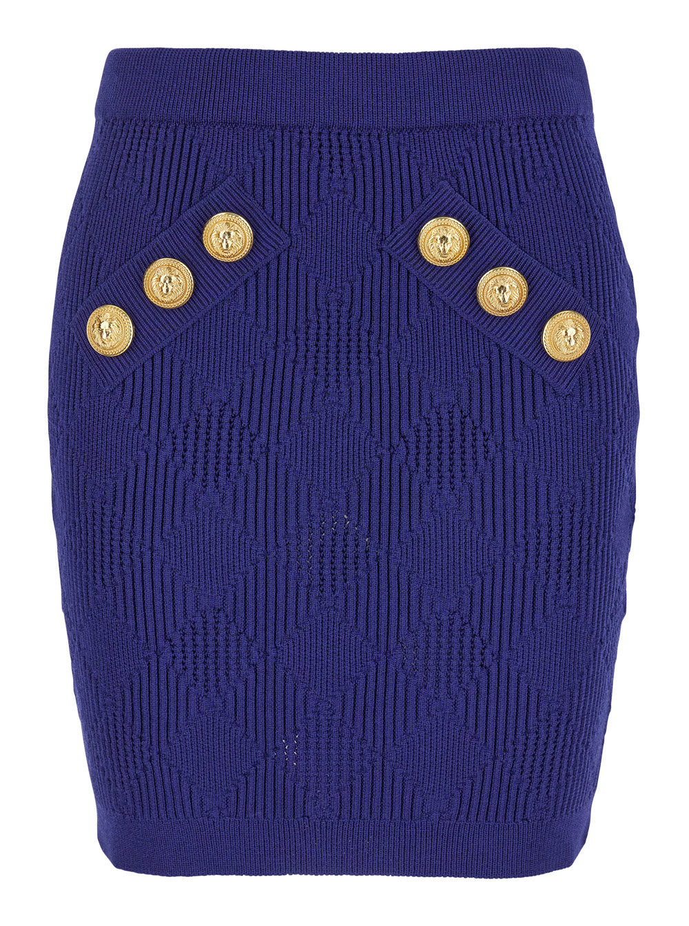 BALMAIN Balmain Women Blue Mini Skirt With Jewel Buttons In Viscose Blend Woman