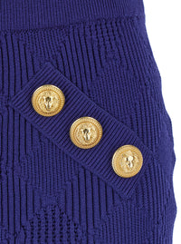 BALMAIN Balmain Women Blue Mini Skirt With Jewel Buttons In Viscose Blend Woman