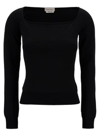 Alexander Mcqueen Women Black Top With Square Neckline In Viscose Blend Woman