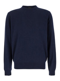 Leplain Men Crewneck Sweater In Merino Wool And Silk Blend Blue Men