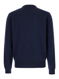 Leplain Men Crewneck Sweater In Merino Wool And Silk Blend Blue Men