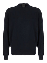Leplain Men Crew Neck Sweater In Merino Wool And Silk Dark Blue Men