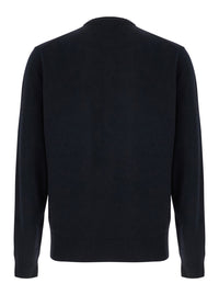 Leplain Men Crew Neck Sweater In Merino Wool And Silk Dark Blue Men