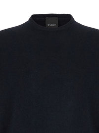 Leplain Men Crew Neck Sweater In Merino Wool And Silk Dark Blue Men