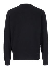 Leplain Men Crew Neck Sweater With Long Sleeves In Merino Wool And Black Silk For Men