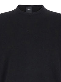 Leplain Men Crew Neck Sweater With Long Sleeves In Merino Wool And Black Silk For Men