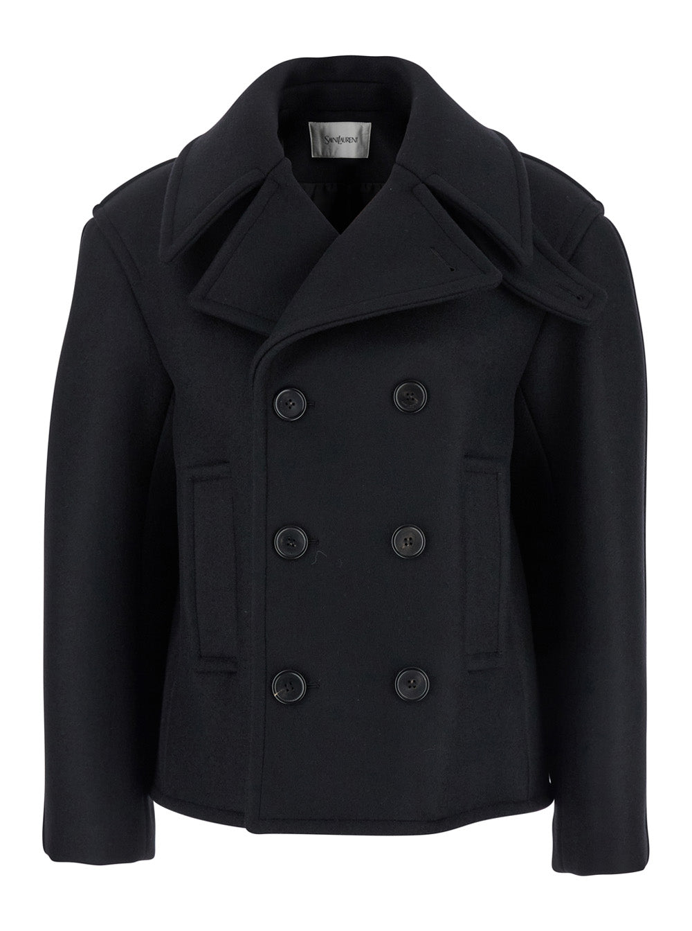 SAINT LAURENT Saint Laurent Women Black Double-Breasted Coat With Classic Wide Revers In Wool Woman