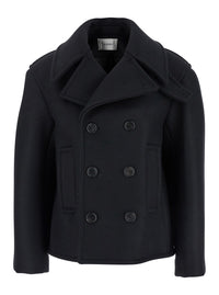 SAINT LAURENT Saint Laurent Women Black Double-Breasted Coat With Classic Wide Revers In Wool Woman