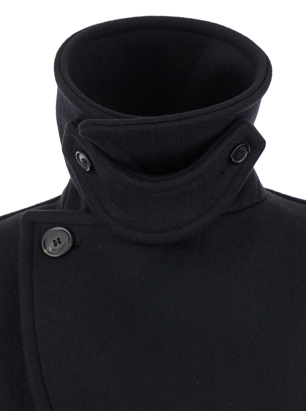 SAINT LAURENT Saint Laurent Women Black Double-Breasted Coat With Classic Wide Revers In Wool Woman