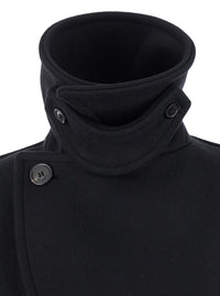 SAINT LAURENT Saint Laurent Women Black Double-Breasted Coat With Classic Wide Revers In Wool Woman