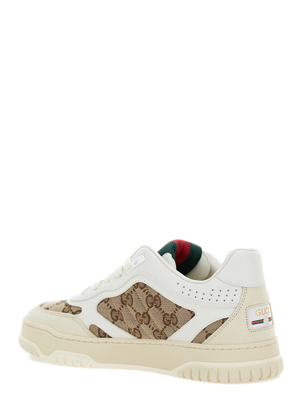 GUCCI Gucci Women White And Beige Low Top Sneakers With Web Detail In Leather And Gg Supreme Canvas Woman