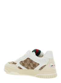GUCCI Gucci Women White And Beige Low Top Sneakers With Web Detail In Leather And Gg Supreme Canvas Woman