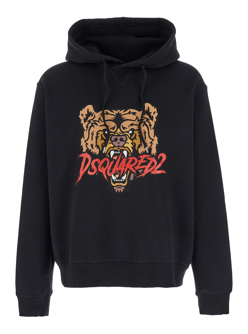 Dsquared2 Men Black Hoodie With Drawstring Hood And Maxi Logo Print On The Front In Cotton Man