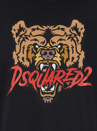 Dsquared2 Men Black Hoodie With Drawstring Hood And Maxi Logo Print On The Front In Cotton Man