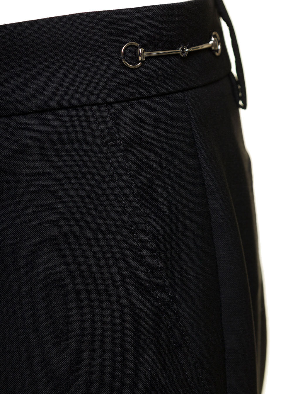 Gucci Women Black Slim Pants With Horsebit Detail In Mohair And Wool Woman