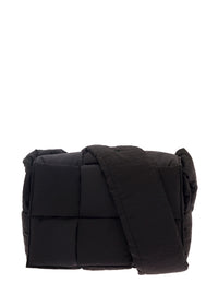 Bottega Veneta Men Black Shoulder Bag With Intreccio Motif In Nylon Man