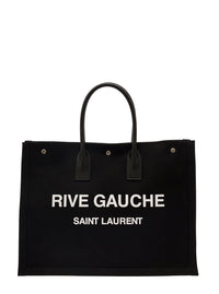 Saint Laurent Men 'Big Rive Gauche' Black Tote Bag With Contrasting Logo Print In Cotton Man