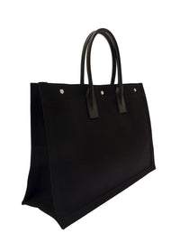 Saint Laurent Men 'Big Rive Gauche' Black Tote Bag With Contrasting Logo Print In Cotton Man