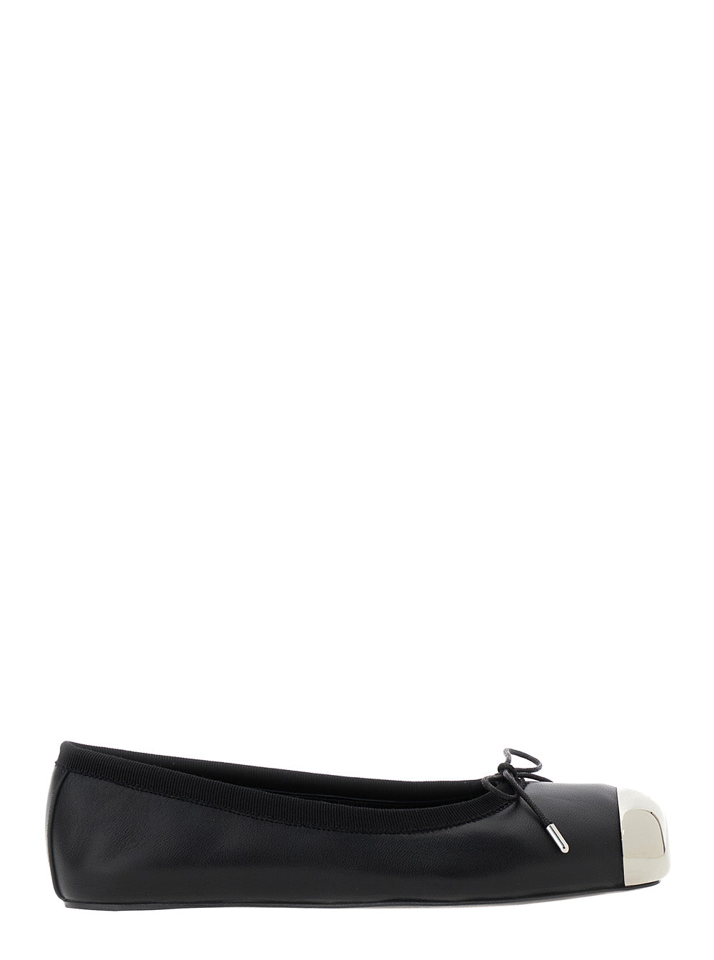 Alexander Mcqueen Women Black Ballet Flats With Metallic Toe In Smooth Leather Woman