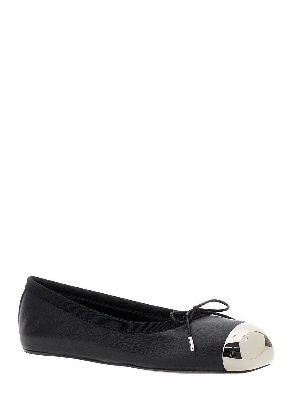 Alexander Mcqueen Women Black Ballet Flats With Metallic Toe In Smooth Leather Woman