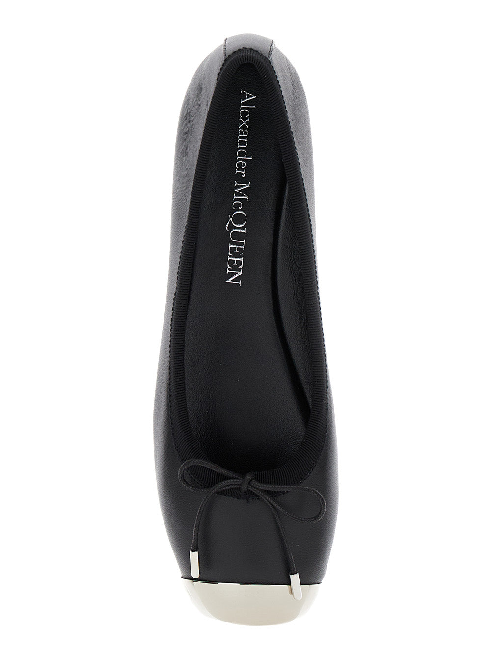 Alexander Mcqueen Women Black Ballet Flats With Metallic Toe In Smooth Leather Woman