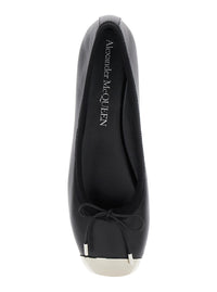 Alexander Mcqueen Women Black Ballet Flats With Metallic Toe In Smooth Leather Woman