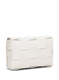 Bottega Veneta Women Cassette White Leather Crossbody Bag In Intreccio Nappa Leather