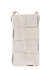 Bottega Veneta Women 'Phone Pouch' White Shoulder Bag With Knot Details In Intreccio Nappa Leather Woman