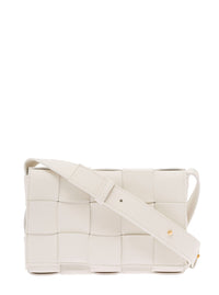 Bottega Veneta Women 'Small Cassette' White Crossbody Bag In Intreccio Nappa Leather Woman Bottega Veneta