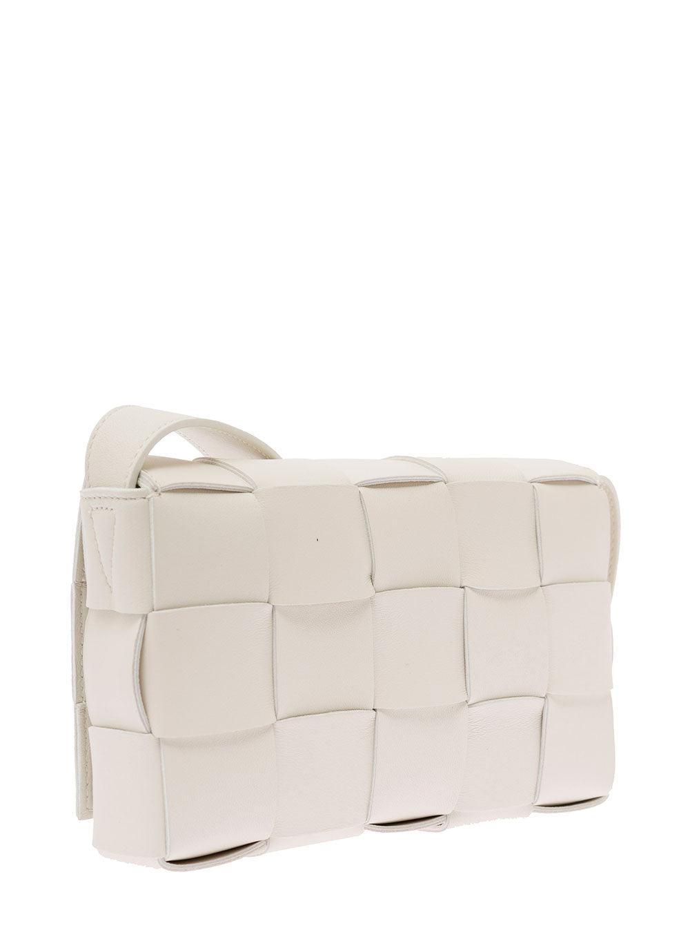 Bottega Veneta Women 'Small Cassette' White Crossbody Bag In Intreccio Nappa Leather Woman Bottega Veneta