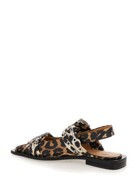 Ganni Women Multicolor Ballet Shoes With Double Buckle And All-Over Leopard Print In Tech Fabric Woman