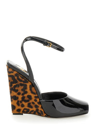 SAINT LAURENT Saint Laurent Women 'Scandale' Black Wedges With Animalier Print In Patent Leather Woman